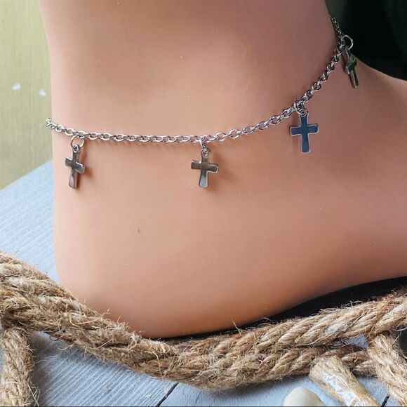 Stainless Steel Cross Ankle Bracelet Anklet - Picture 3 of 3